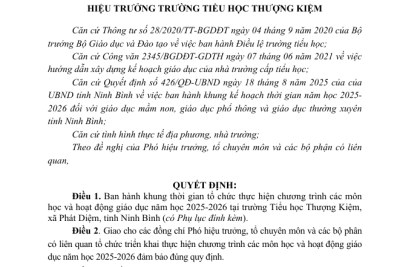 Khung thời gian năm học 2025- 2026