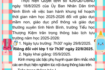Thông báo lịch tựu trường năm học 2025- 2026